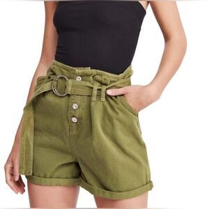 FREE PEOPLE CINDY UTILITY SHORTS PAPER BAG WAIST MOSS SIZE 6 GREEN